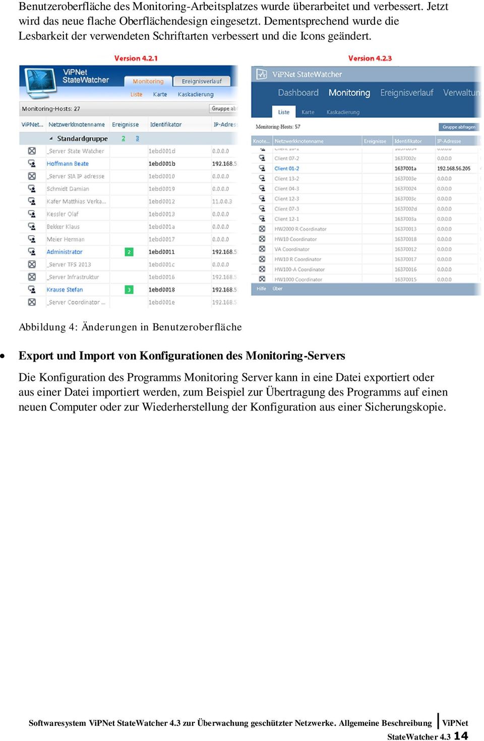 Abbildung 4: Änderungen in Benutzeroberfläche Export und Import von Konfigurationen des Monitoring-Servers Die Konfiguration des Programms Monitoring Server
