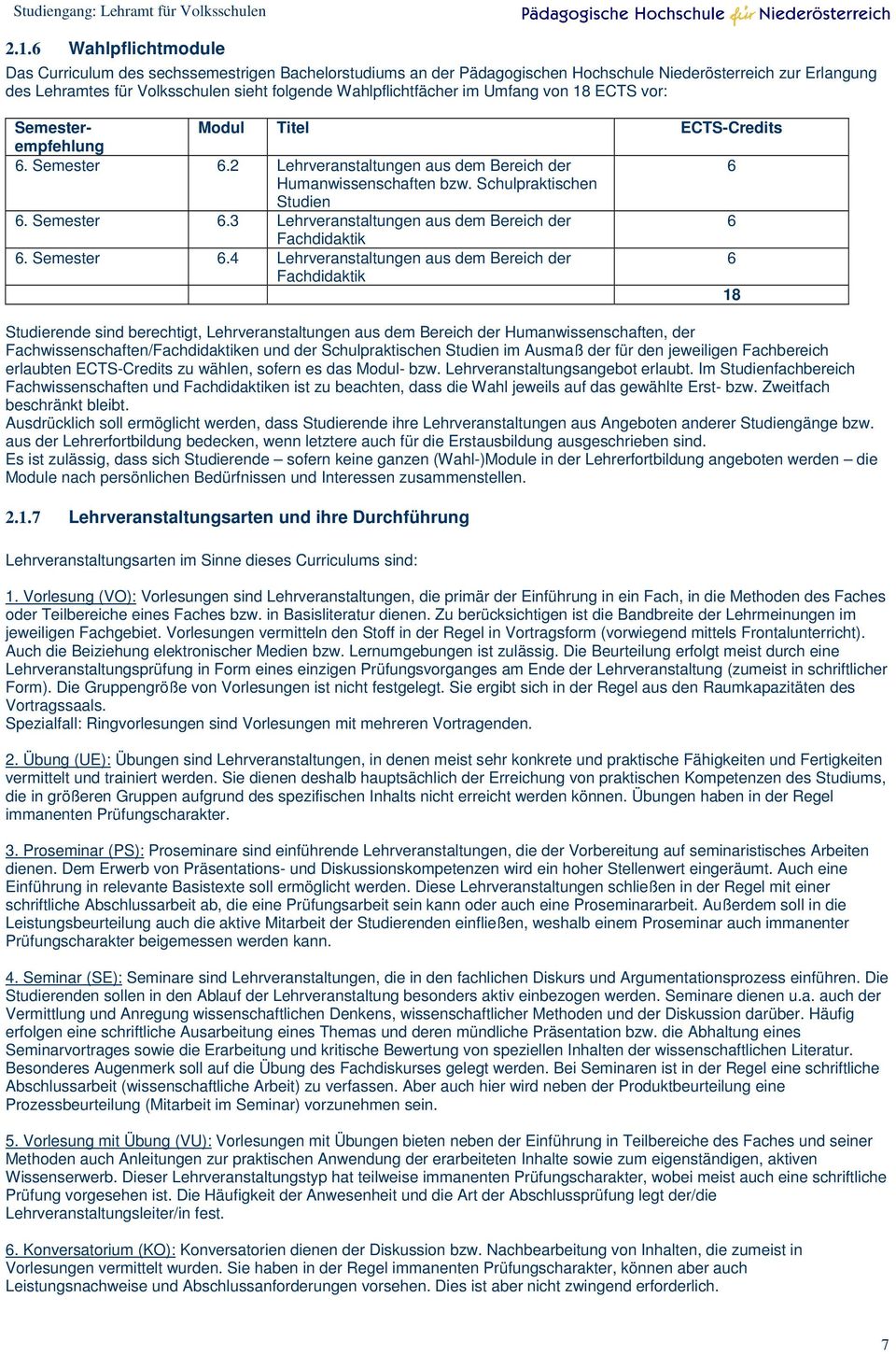 Semester 6.3 Lehrveranstaltungen aus dem Bereich der 6 Fachdidaktik 6. Semester 6.