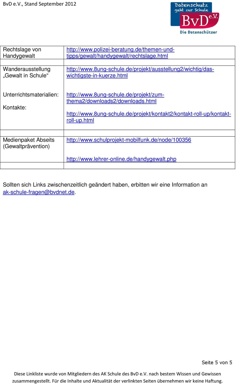 html http://www.8ung-schule.de/projekt/kontakt2/kontakt-roll-up/kontaktroll-up.html Medienpaket Abseits (Gewaltprävention) http://www.schulprojekt-mobilfunk.