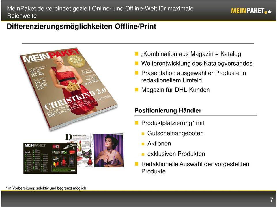 Kombination aus Magazin + Katalog Weiterentwicklung des Katalogversandes Präsentation ausgewählter Produkte in