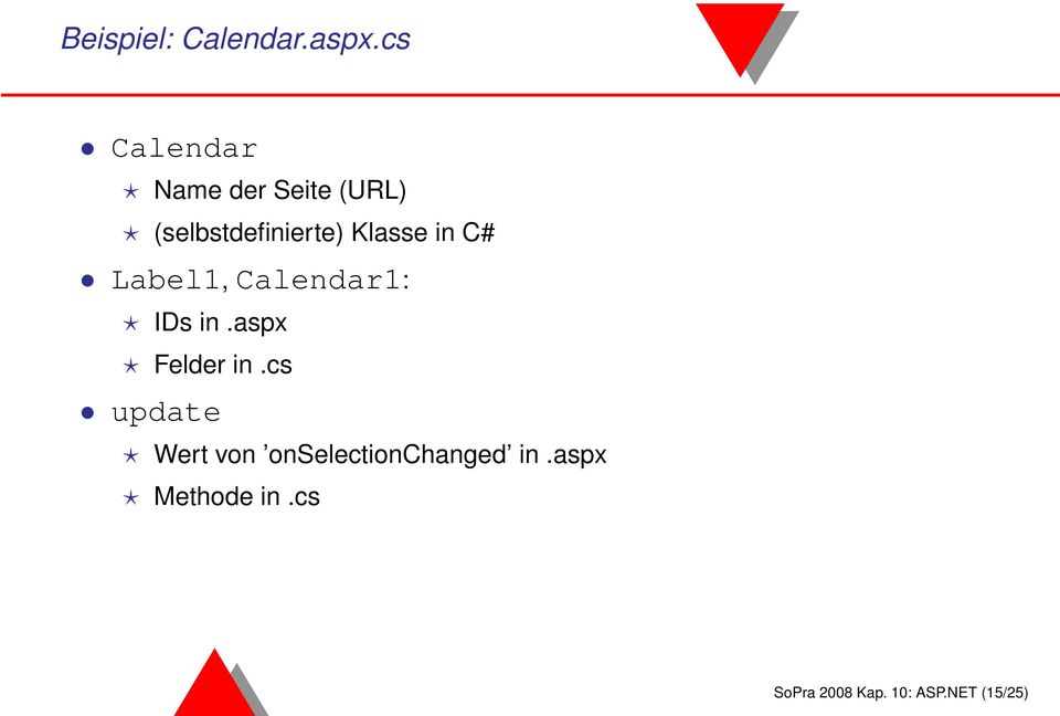 Klasse in C# Label1, Calendar1: IDs in.aspx Felder in.