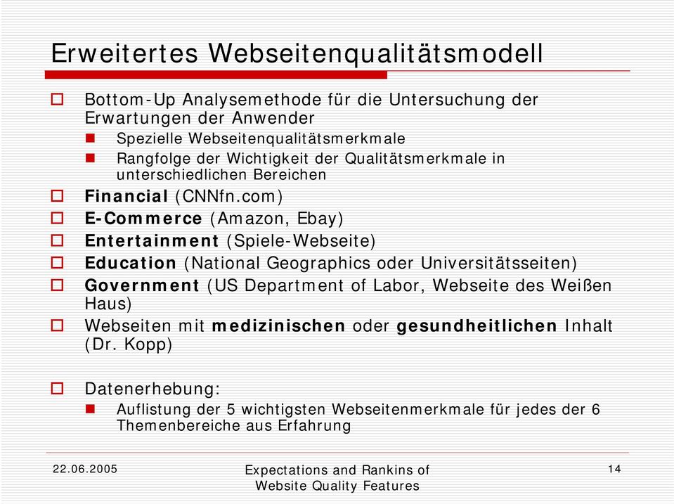 com) E-Commerce (Amazon, Ebay) Entertainment (Spiele-Webseite) Education (National Geographics oder Universitätsseiten) Government (US Department of