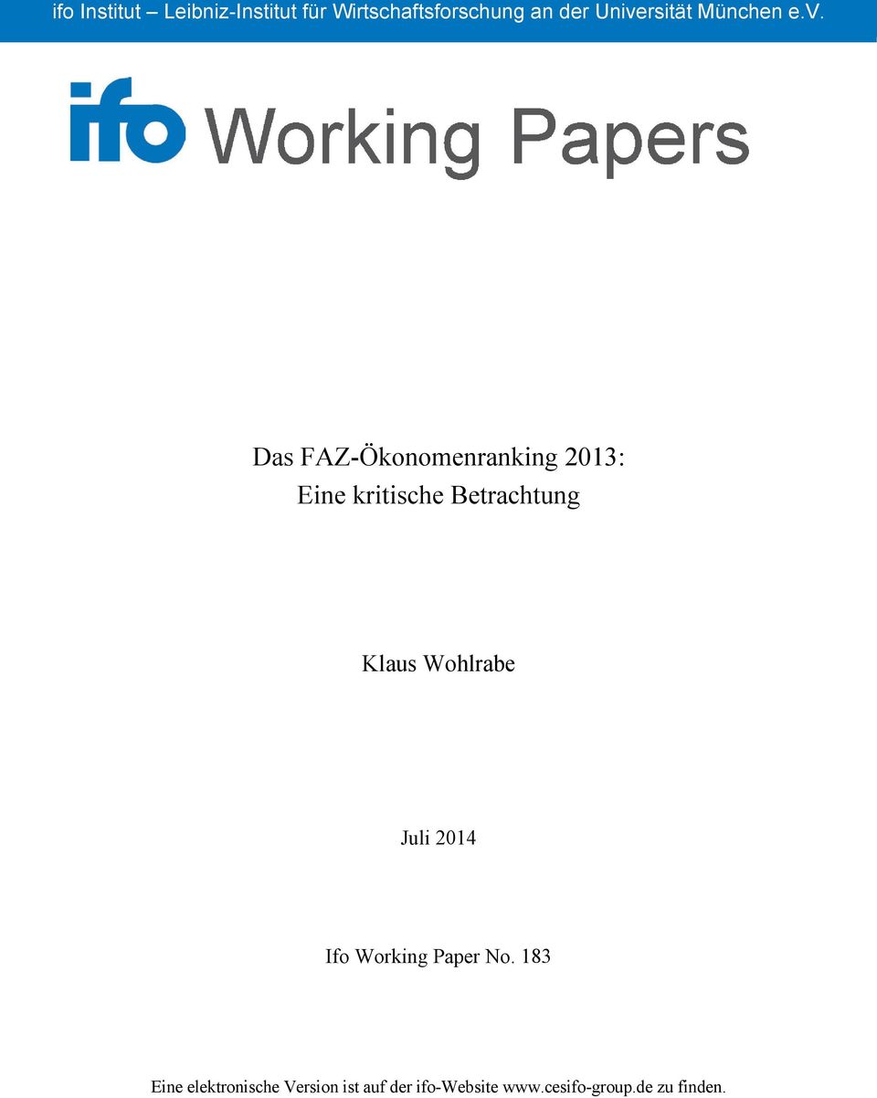 kritische Betrachtung Klaus Wohlrabe Juli 2014 Ifo Working Paper No.