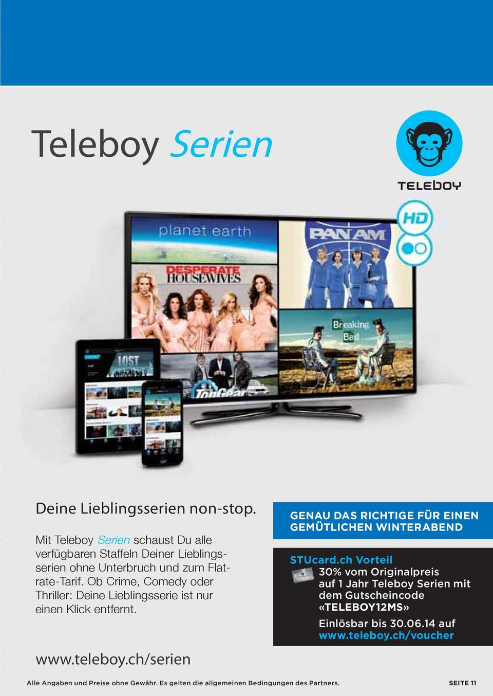ch Vorteil 30% vom Originalpreis auf 1 Jahr Teleboy Serien mit dem