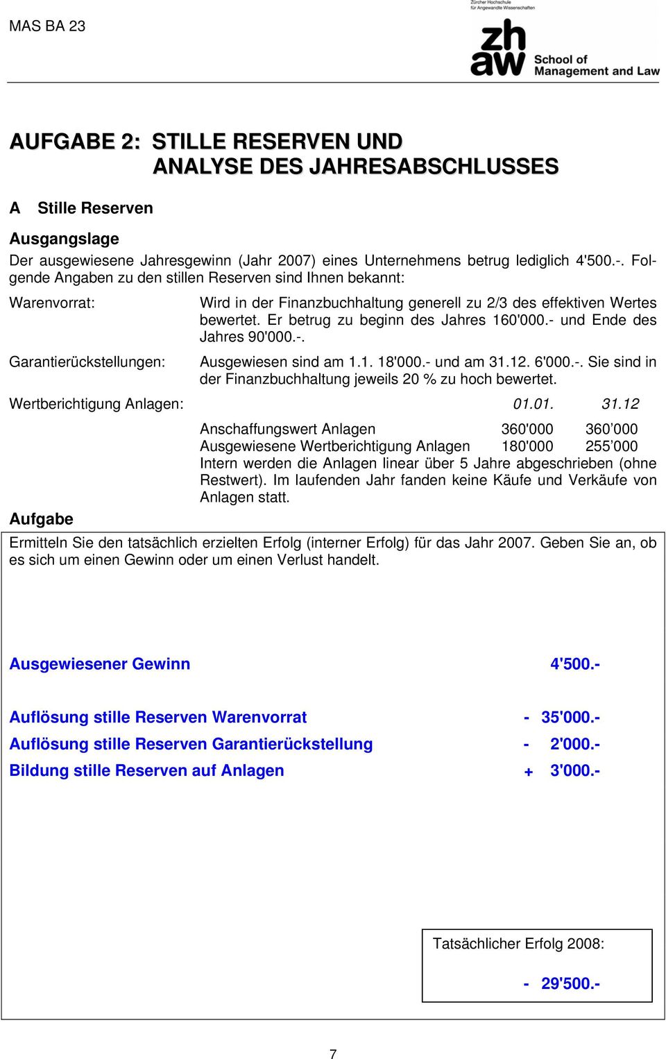 Er betrug zu beginn des Jahres 160'000.- und Ende des Jahres 90'000.-. Ausgewiesen sind am 1.1. 18'000.- und am 31.12. 6'000.-. Sie sind in der Finanzbuchhaltung jeweils 20 % zu hoch bewertet.