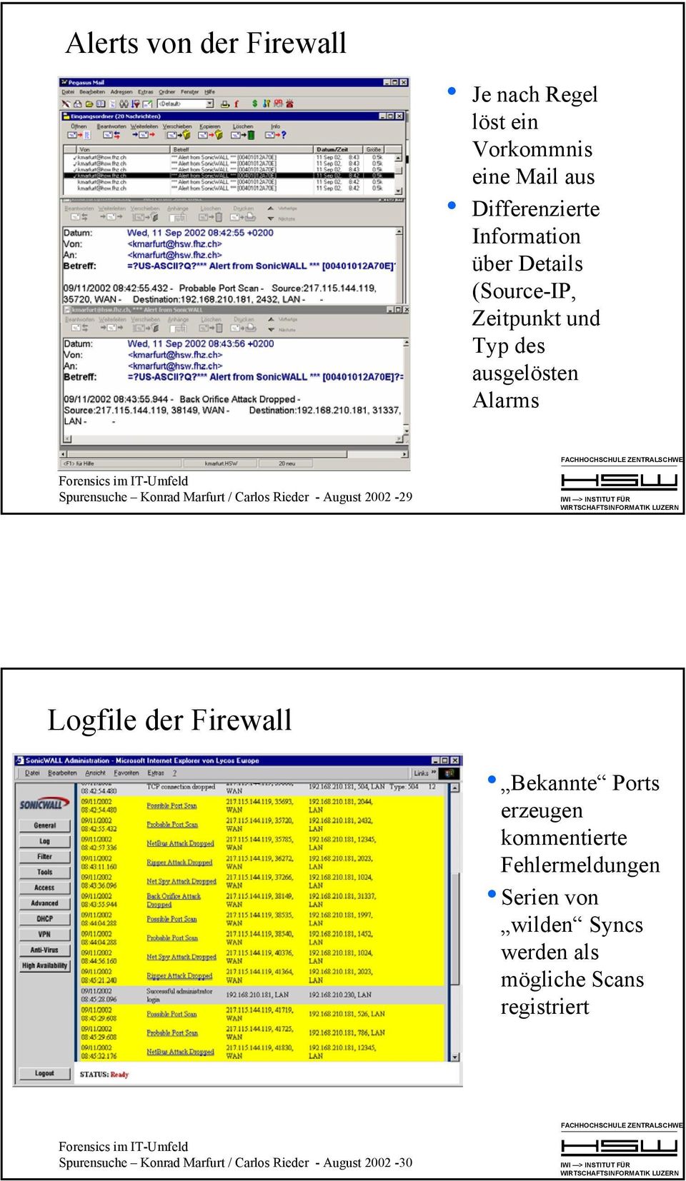 - August 2002-29 Logfile der Firewall Bekannte Ports erzeugen kommentierte Fehlermeldungen Serien von