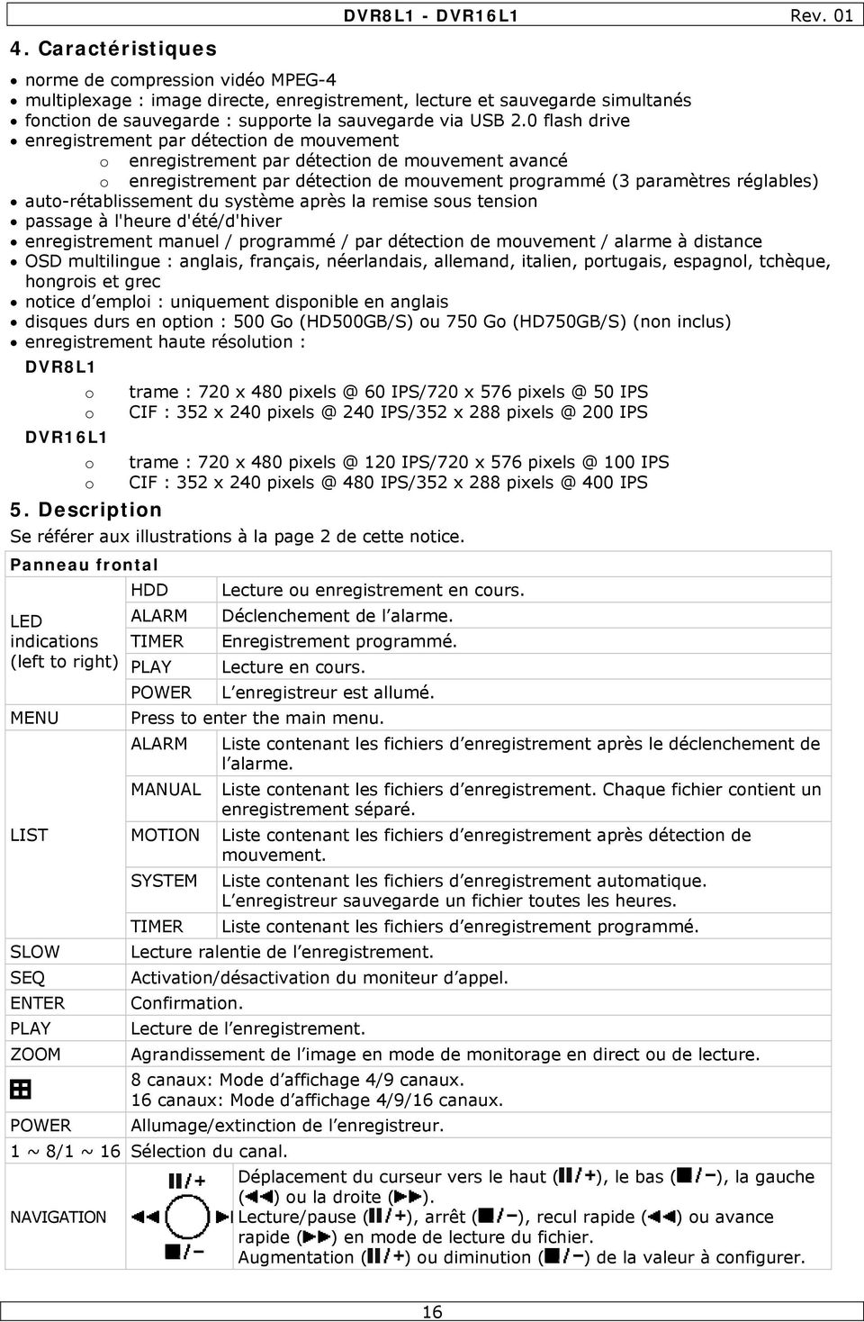 0 flash drive enregistrement par détection de mouvement o enregistrement par détection de mouvement avancé o enregistrement par détection de mouvement programmé (3 paramètres réglables)