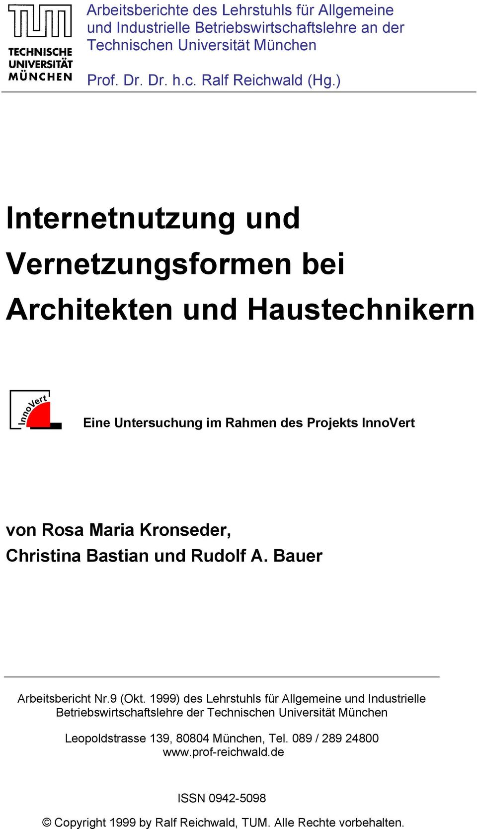 Bastian und Rudolf A. Bauer Arbeitsbericht Nr.9 (Okt.