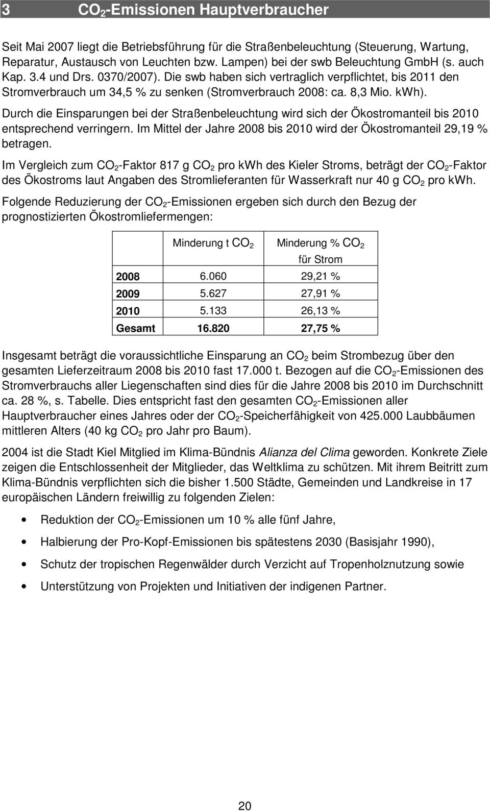 8,3 Mio. kwh). Durch die Einsparungen bei der Straßenbeleuchtung wird sich der Ökostromanteil bis 2010 entsprechend verringern.