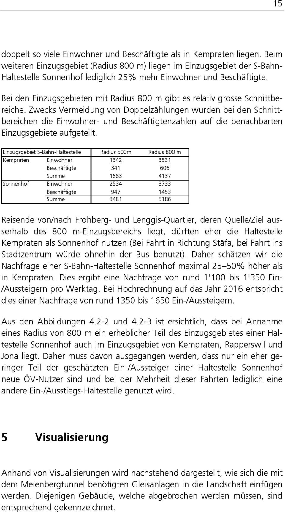 Bei den Einzugsgebieten mit Radius 800 m gibt es relativ grosse Schnittbereiche.