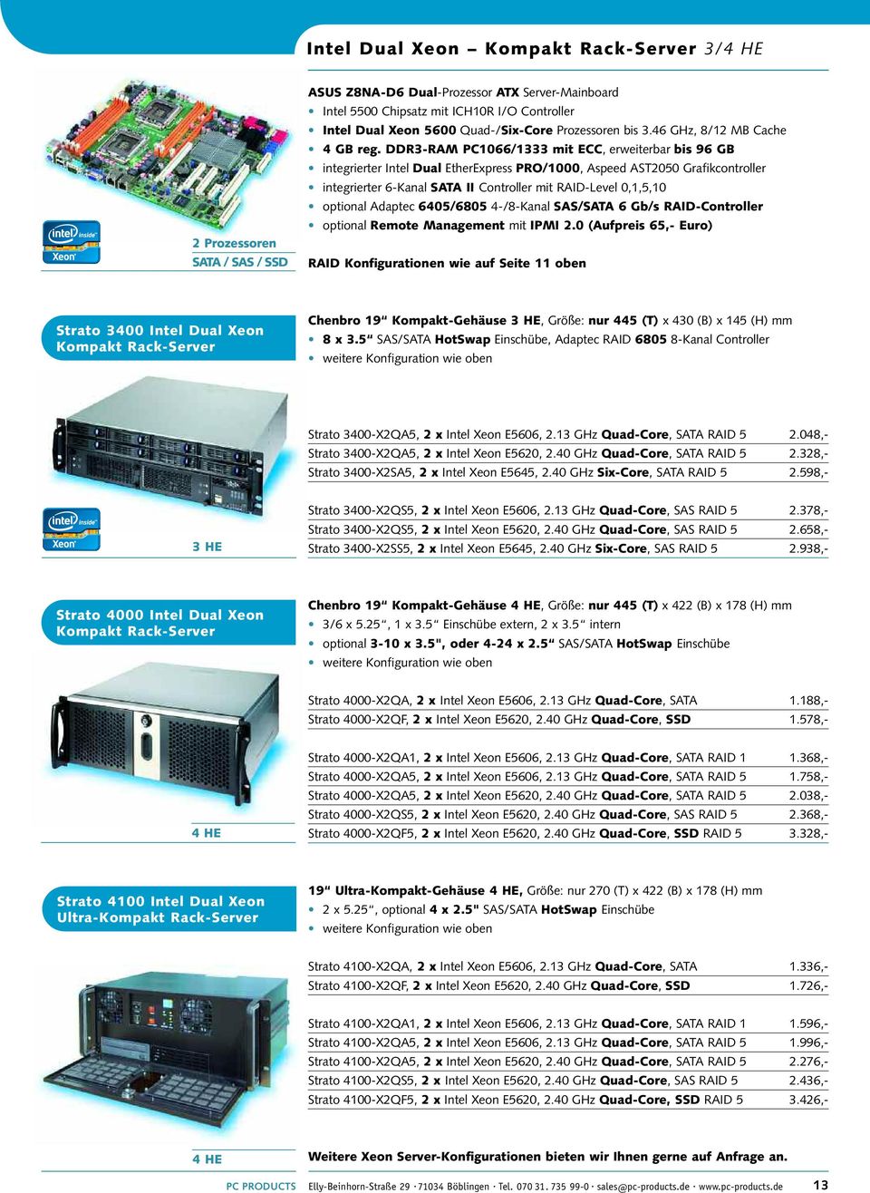 DDR3-RAM PC1066/1333 mit ECC, erweiterbar bis 96 GB integrierter Intel Dual EtherExpress PRO/1000, Aspeed AST2050 Grafikcontroller integrierter 6-Kanal SATA II Controller mit RAID-Level 0,1,5,10