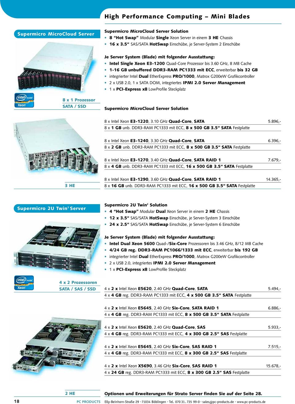 60 GHz, 8 MB Cache 1-16 GB unbuffered DDR3-RAM PC1333 mit ECC, erweiterbar bis 32 GB integrierter Intel Dual EtherExpress PRO/1000, Matrox G200eW Grafikcontroller 2 x USB 2.