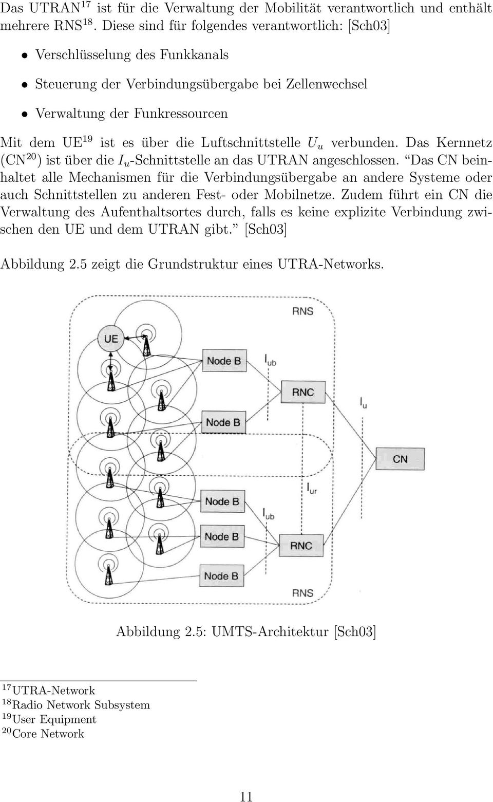 Luftschnittstelle U u verbunden. Das Kernnetz (CN 20 ) ist über die I u -Schnittstelle an das UTRAN angeschlossen.