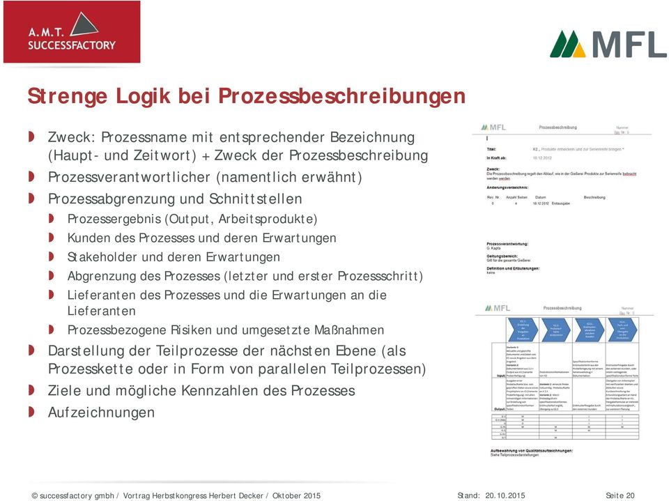 Erwartungen Abgrenzung des Prozesses (letzter und erster Prozessschritt) Lieferanten des Prozesses und die Erwartungen an die Lieferanten Prozessbezogene Risiken und