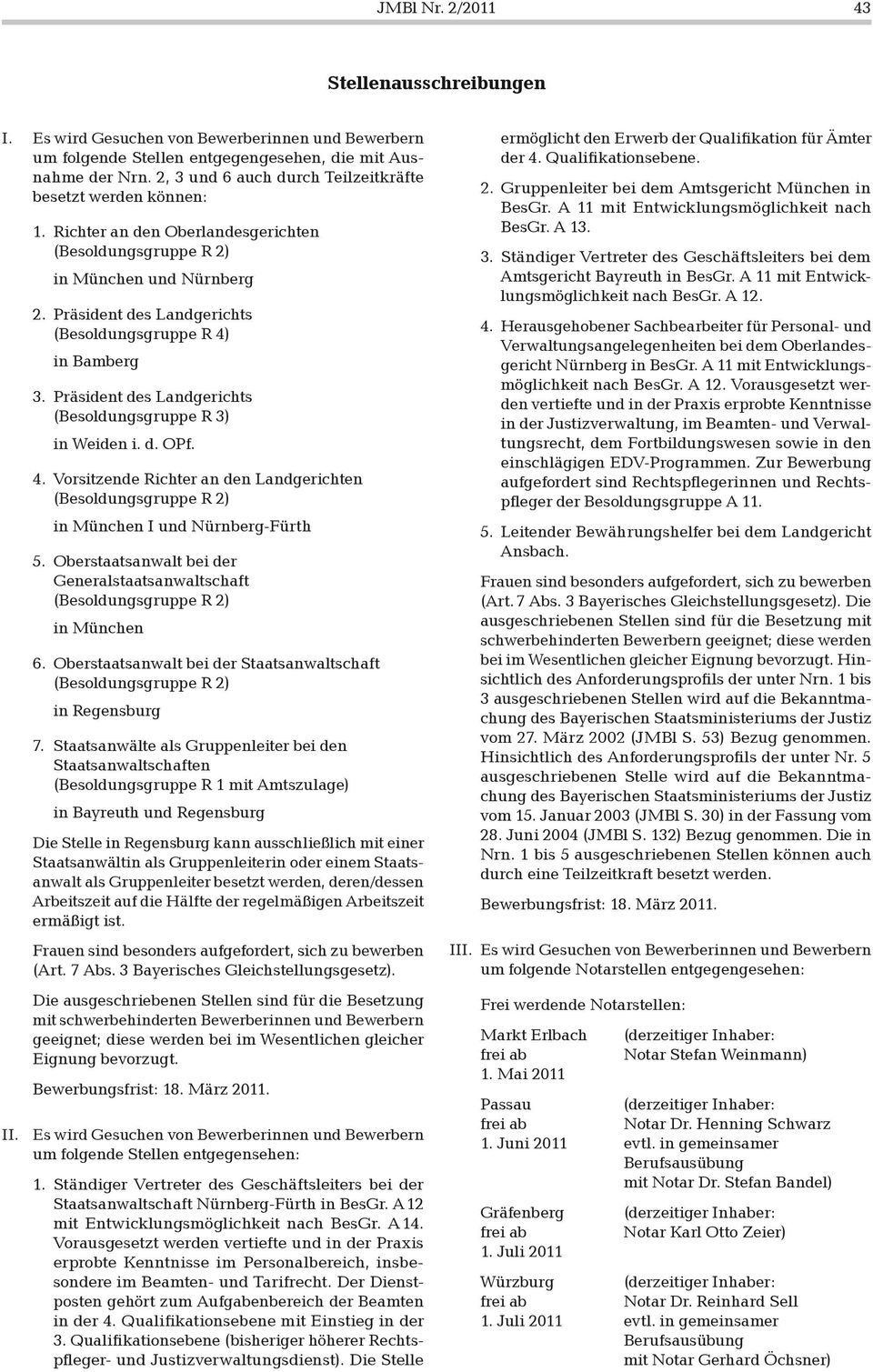 Präsident des Landgerichts (Besoldungsgruppe R 4) in Bamberg 3. Präsident des Landgerichts (Besoldungsgruppe R 3) in Weiden i. d. OPf. 4. Vorsitzende Richter an den Landgerichten (Besoldungsgruppe R 2) in München I und Nürnberg-Fürth 5.