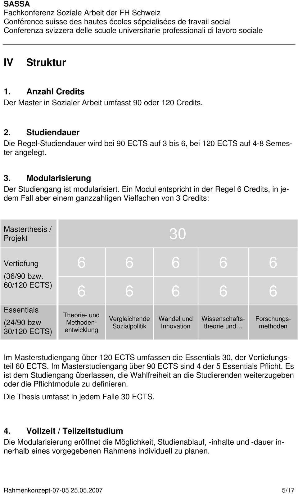 Ein Modul entspricht in der Regel 6 Credits, in jedem Fall aber einem ganzzahligen Vielfachen von 3 Credits: Masterthesis / Projekt 30 Vertiefung (36/90 bzw.