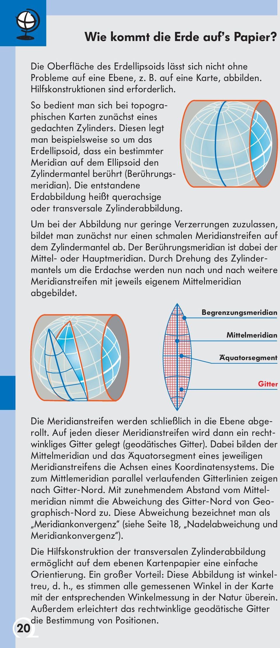 Diesen legt man beispielsweise so um das Erdellipsoid, dass ein bestimmter Meridian auf dem Ellipsoid den Zylindermantel berührt (Berührungsmeridian).