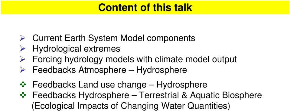 Atmosphere Hydrosphere Feedbacks Land use change Hydrosphere Feedbacks