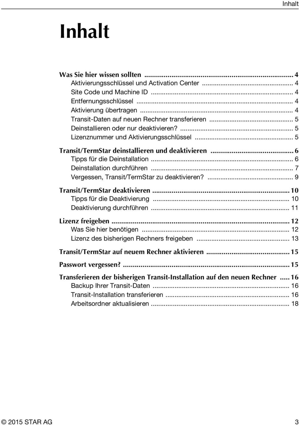 .. 6 Tipps für die Deinstallation... 6 Deinstallation durchführen... 7 Vergessen, Transit/TermStar zu deaktivieren?... 9 Transit/TermStar deaktivieren... 10 Tipps für die Deaktivierung.