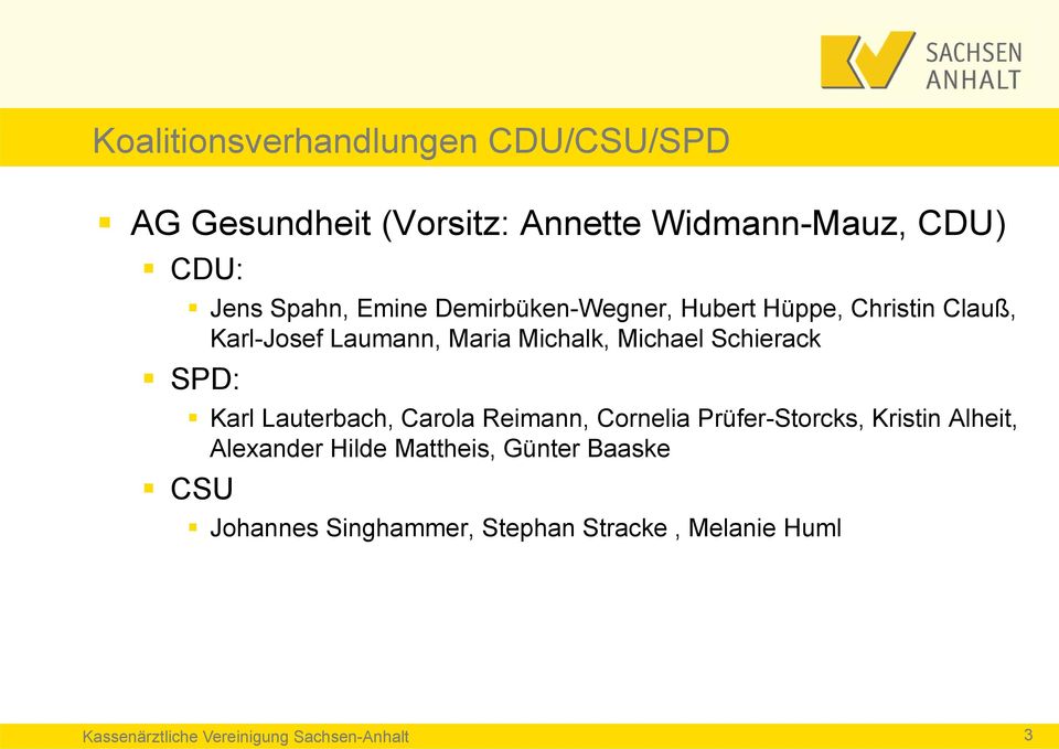 SPD: Karl Lauterbach, Carola Reimann, Cornelia Prüfer-Storcks, Kristin Alheit, Alexander Hilde Mattheis,