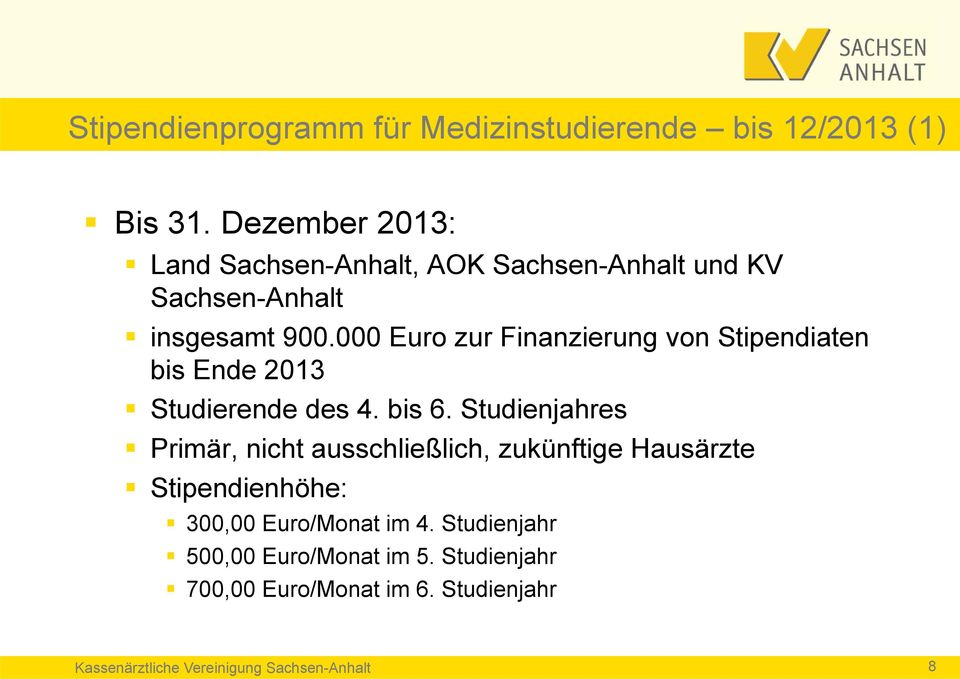 000 Euro zur Finanzierung von Stipendiaten bis Ende 2013 Studierende des 4. bis 6.