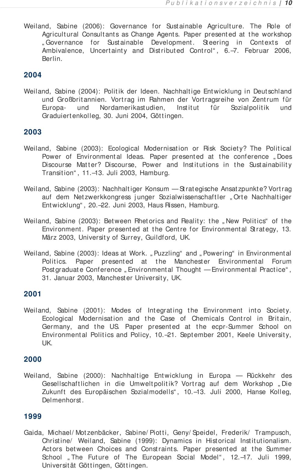 2004 Weiland, Sabine (2004): Politik der Ideen. Nachhaltige Entwicklung in Deutschland und Großbritannien.