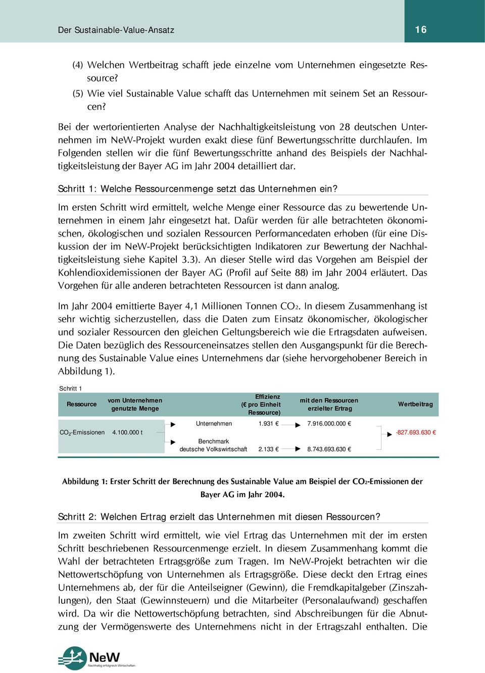 Bei der wertorientierten Analyse der Nachhaltigkeitsleistung von 28 deutschen Unternehmen im NeW-Projekt wurden exakt diese fünf Bewertungsschritte durchlaufen.