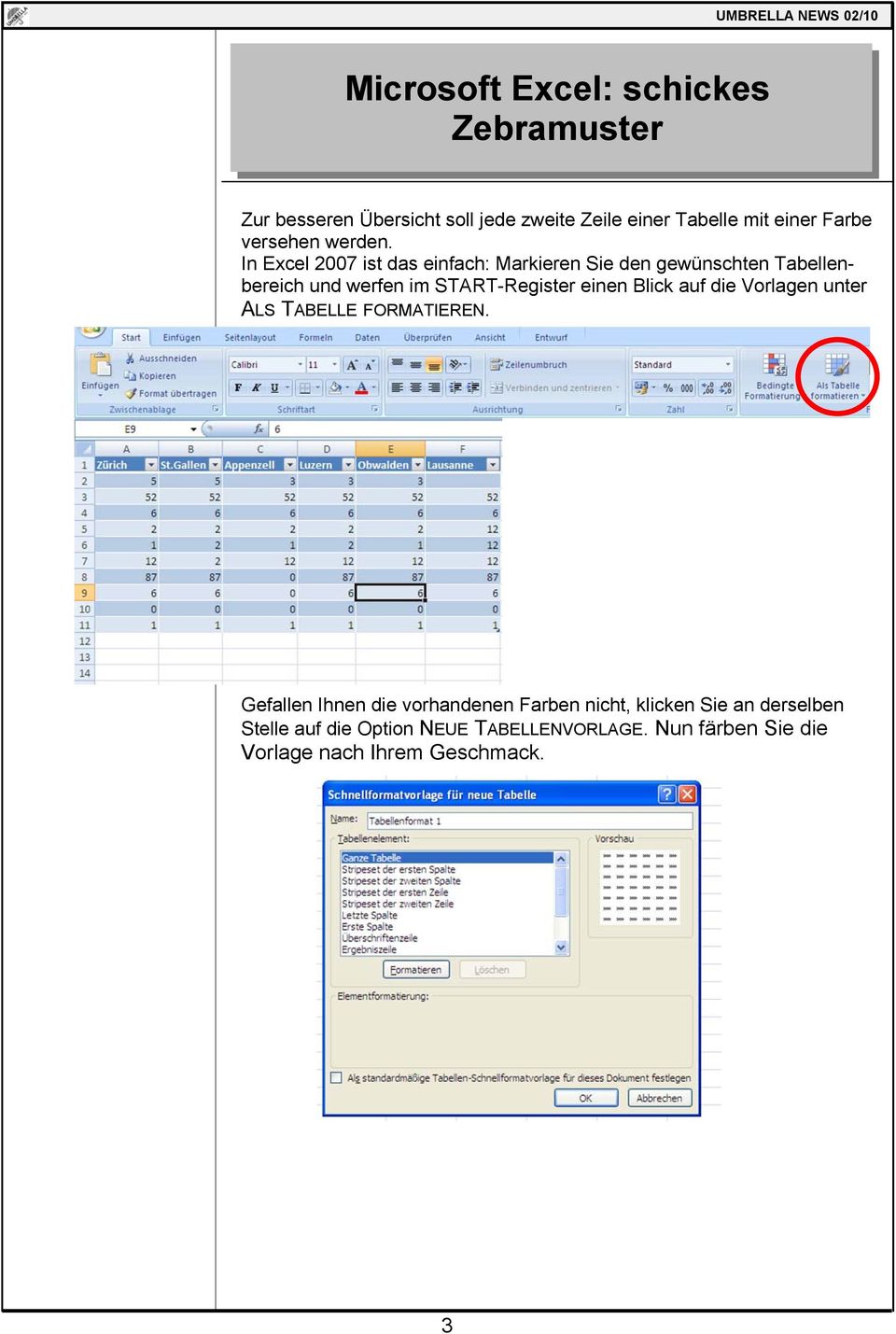 In Excel 2007 ist das einfach: Markieren Sie den gewünschten Tabellenbereich und werfen im START-Register einen