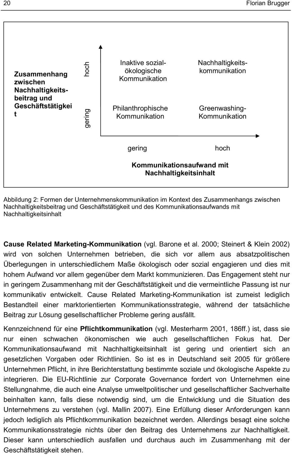 zwischen Nachhaltigkeitsbeitrag und Geschäftstätigkeit und des Kommunikationsaufwands mit Nachhaltigkeitsinhalt Cause Related Marketing-Kommunikation (vgl. Barone et al.