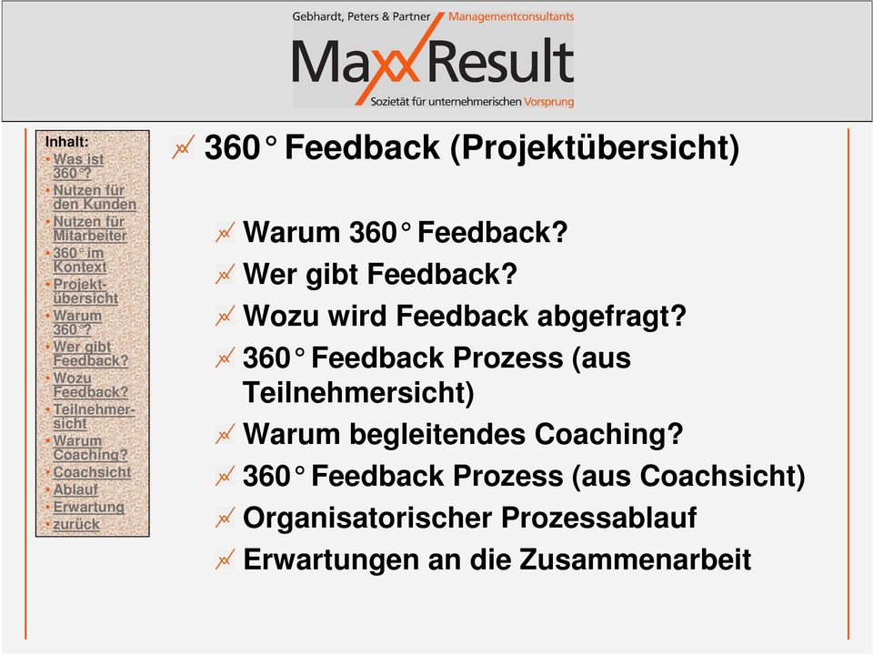 360 Feedback Prozess (aus Teilnehmersicht) Warum begleitendes