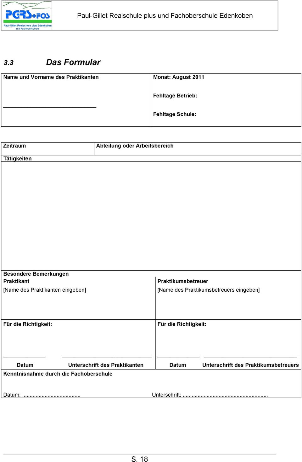 Praktikumsbetreuer [Name des Praktikumsbetreuers eingeben] Für die Richtigkeit: Für die Richtigkeit: Datum