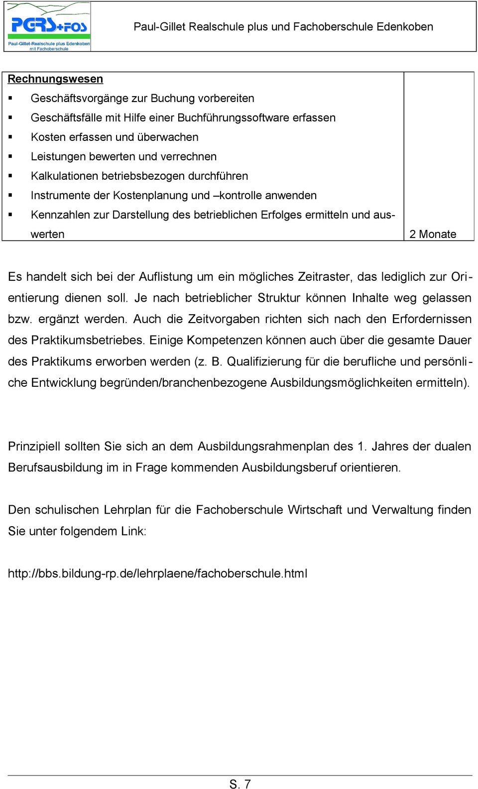 Auflistung um ein mögliches Zeitraster, das lediglich zur Orientierung dienen soll. Je nach betrieblicher Struktur können Inhalte weg gelassen bzw. ergänzt werden.