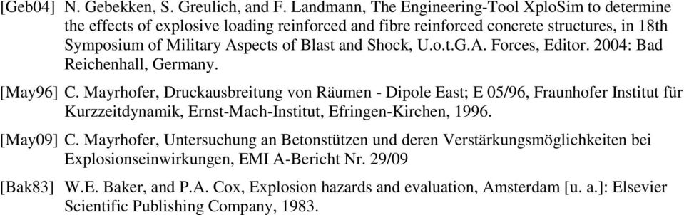 Blast and Shock, U.o.t.G.A. Forces, Editor. 2004: Bad Reichenhall, Germany. [May96] C.