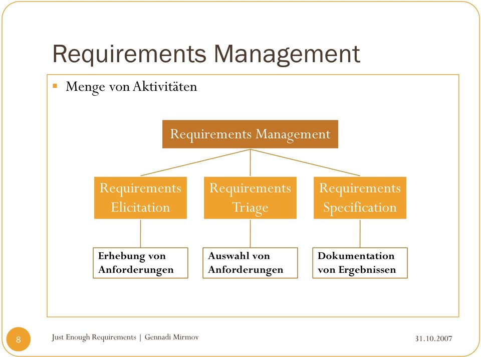 Requirements Elicitation Triage Specification Erhebung