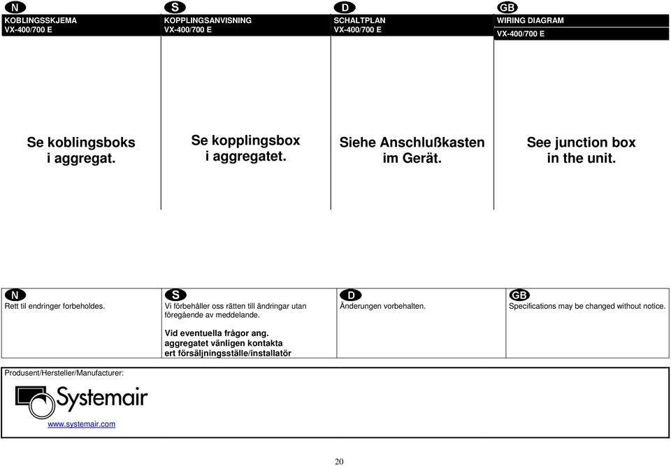 Vi förbehåller oss rätten till ändringar utan föregående av meddelande. Änderungen vorbehalten.