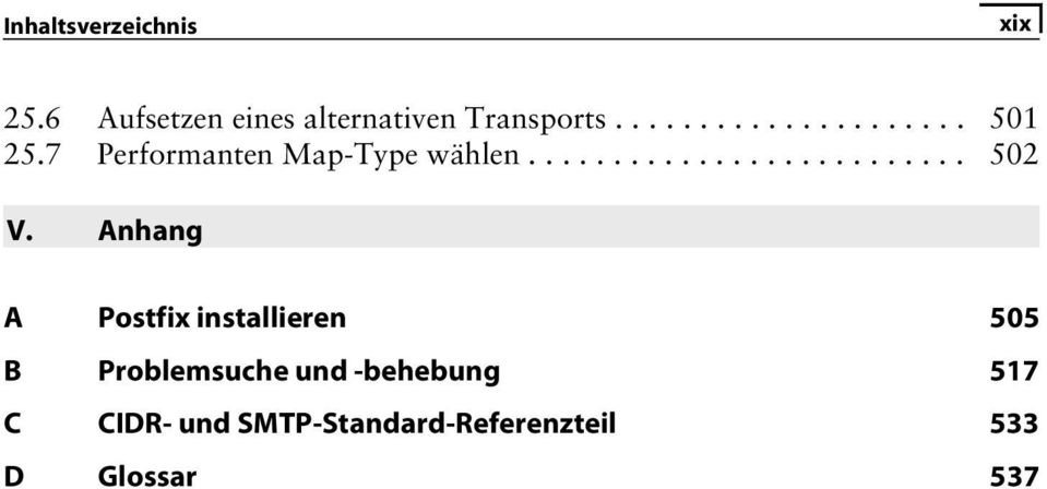 Anhang A Postfix installieren 505 B Problemsuche und -behebung 517 C