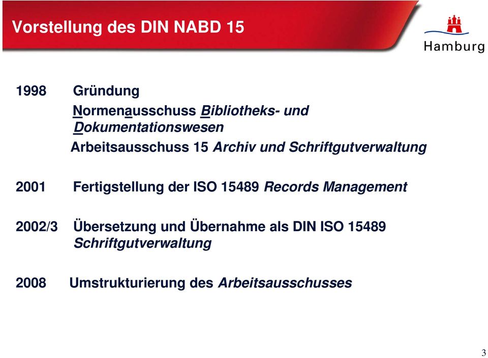 Fertigstellung der ISO 15489 Records Management 2002/3 Übersetzung und