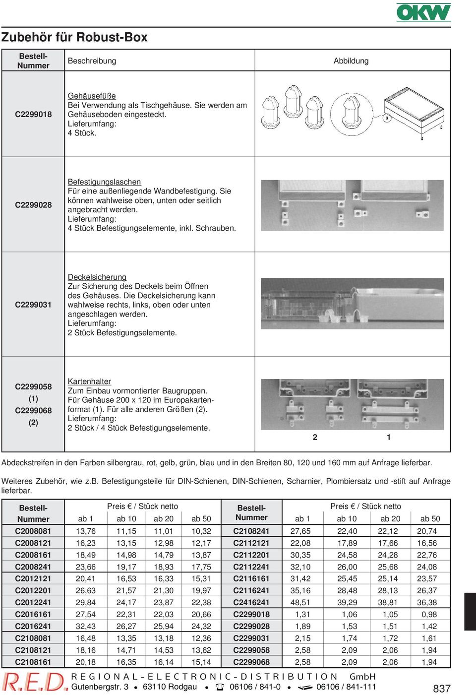 C2299031 Deckelsicherung Zur Sicherung des Deckels beim Öffnen des Gehäuses. Die Deckelsicherung kann wahlweise rechts, links, oben oder unten angeschlagen werden.