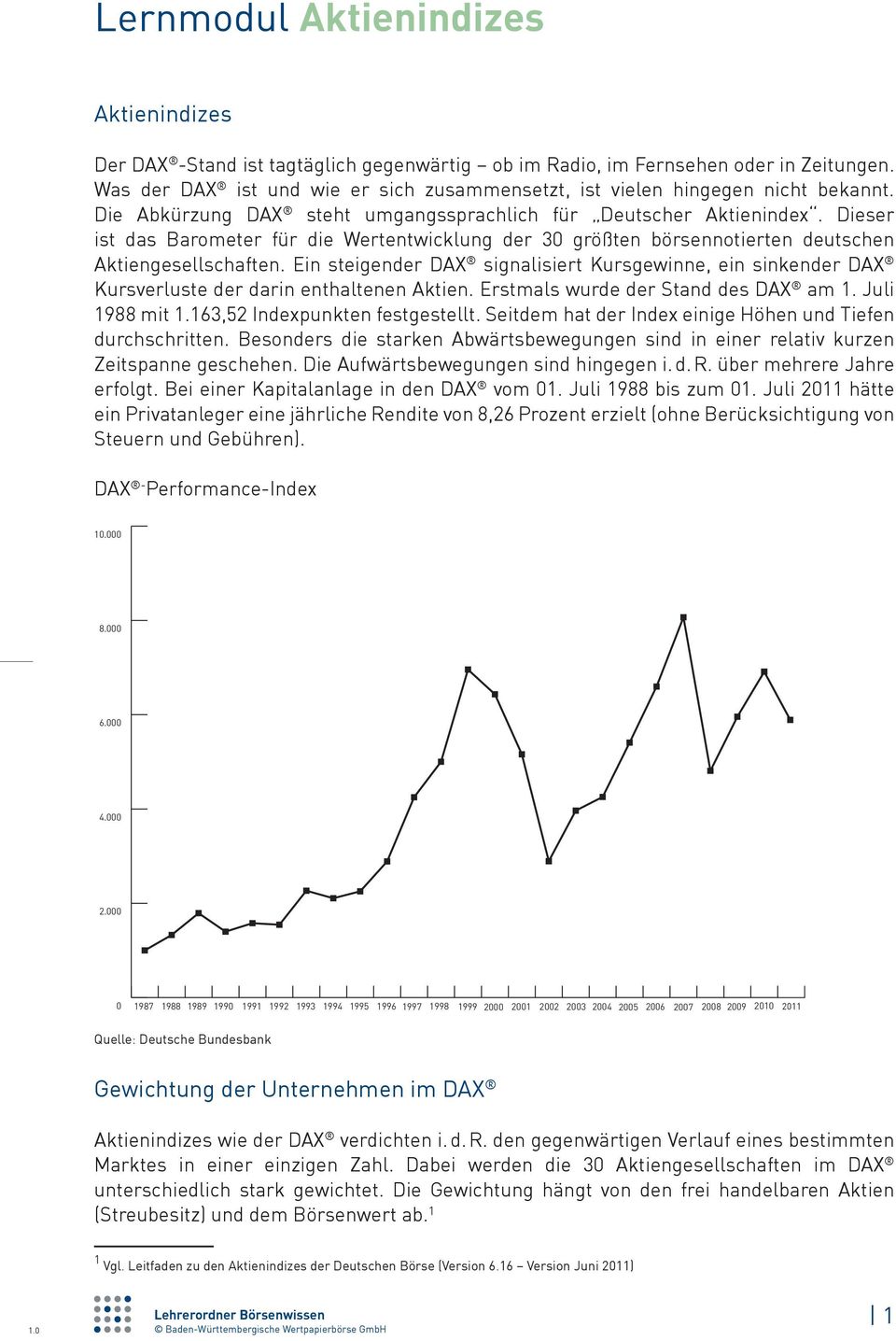 Ein steigender DAX signalisiert Kursgewinne, ein sinkender DAX Kursverluste der darin enthaltenen Aktien. Erstmals wurde der Stand des DAX am 1. Juli 1988 mit 1.163,52 Indexpunkten festgestellt.