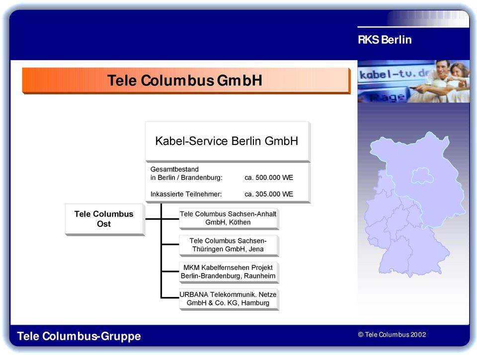 000 WE Tele Columbus Sachsen-Anhalt GmbH, Köthen Tele Columbus Sachsen- Thüringen GmbH, Jena MKM Kabelfernsehen