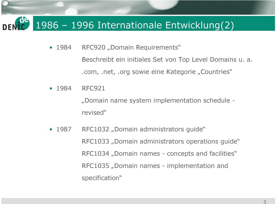 org sowie eine Kategorie Countries 1984 RFC921 Domain name system implementation schedule - revised 1987