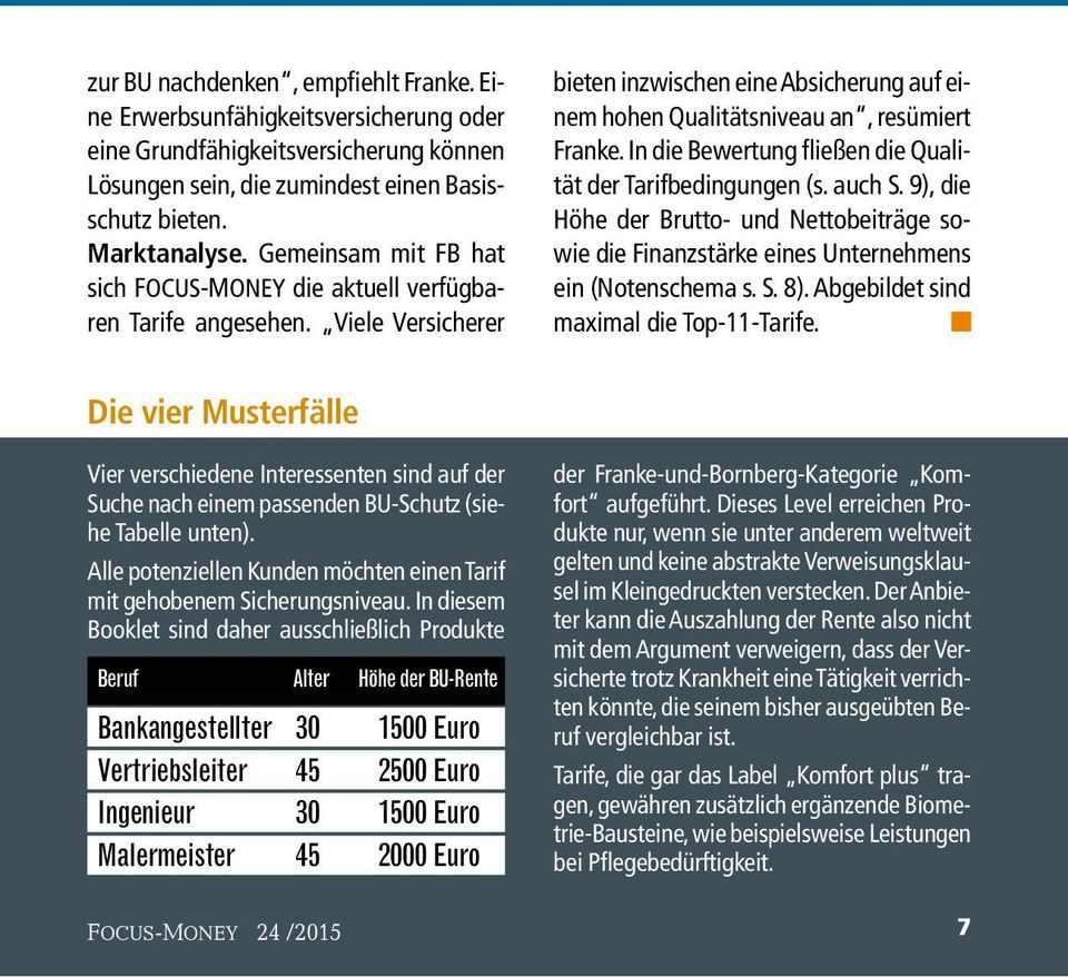 In die Bewertung fließen die Qualität der Tarifbedingungen (s. auch S. 9), die Höhe der Brutto- und Nettobeiträge sowie die Finanzstärke eines Unternehmens ein (Notenschema s. S. 8).