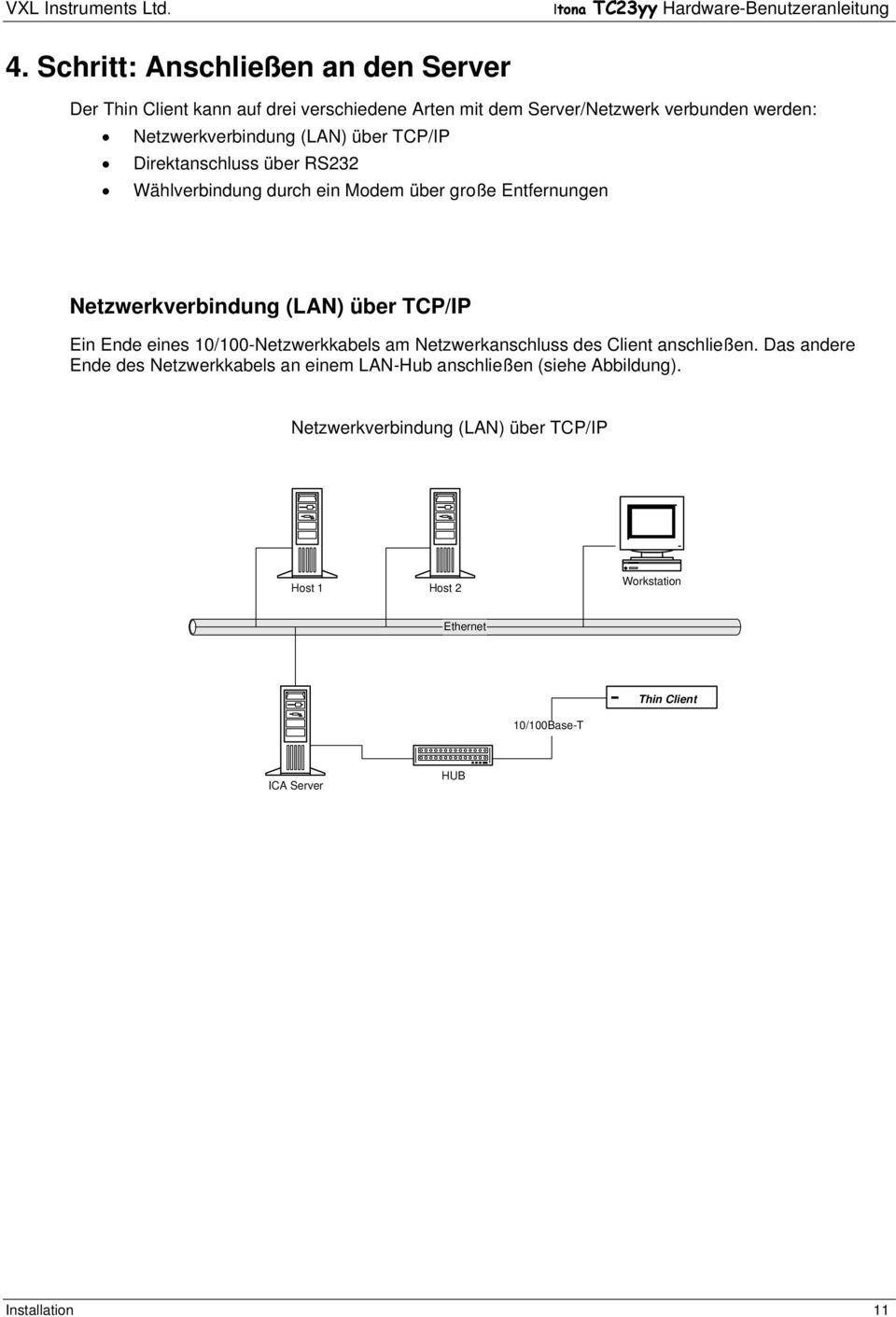 über TCP/IP Ein Ende eines 10/100-Netzwerkkabels am Netzwerkanschluss des Client anschließen.