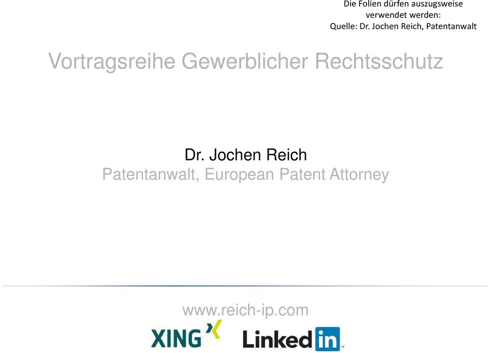 Jochen Reich, Vortragsreihe Gewerblicher