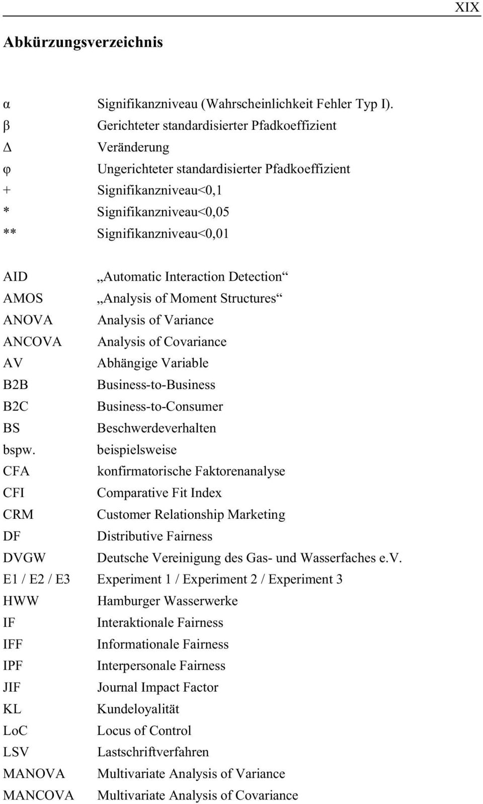 Interaction Detection AMOS Analysis of Moment Structures ANOVA Analysis of Variance ANCOVA Analysis of Covariance AV Abhängige Variable B2B Business-to-Business B2C Business-to-Consumer BS