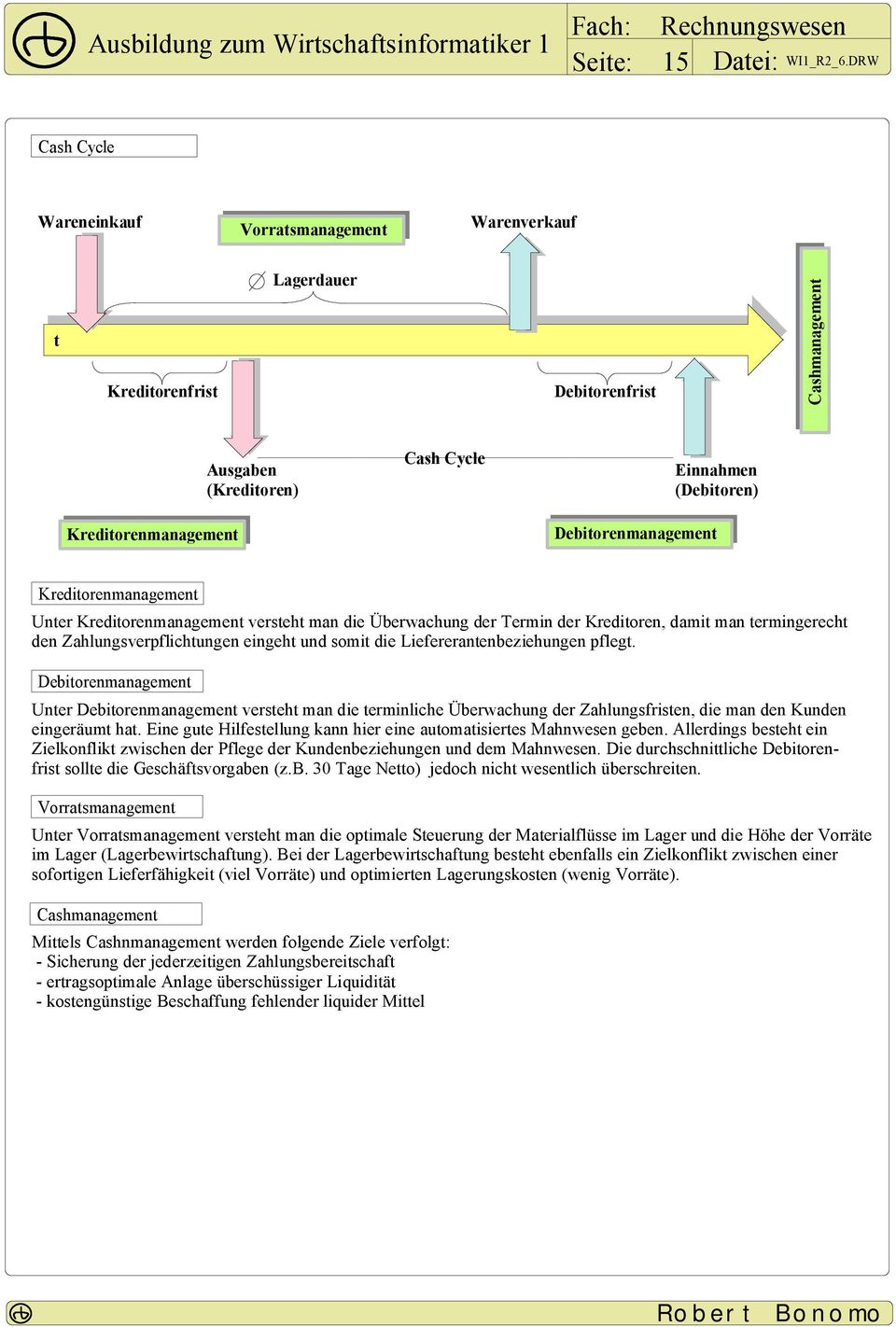 Debitorenmanagement Kreditorenmanagement Unter Kreditorenmanagement versteht man die Überwachung der Termin der Kreditoren, damit man termingerecht den Zahlungsverpflichtungen eingeht und somit die