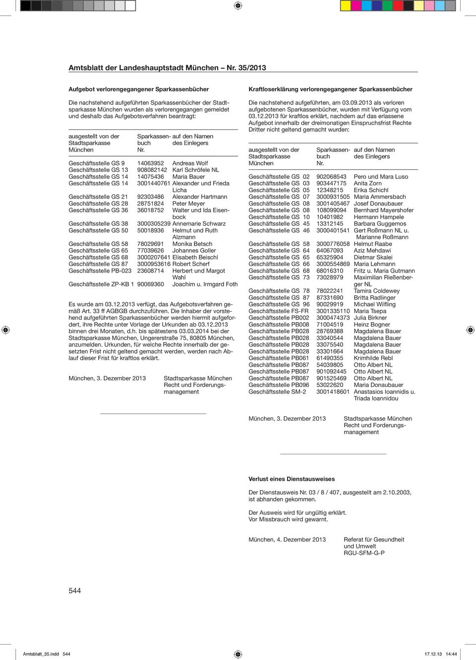 Geschäftsstelle GS 9 14063952 Andreas Wolf Geschäftsstelle GS 13 908082142 Karl Schröfele NL Geschäftsstelle GS 14 14075436 Maria Bauer Geschäftsstelle GS 14 3001440761 Alexander und Frieda Licha