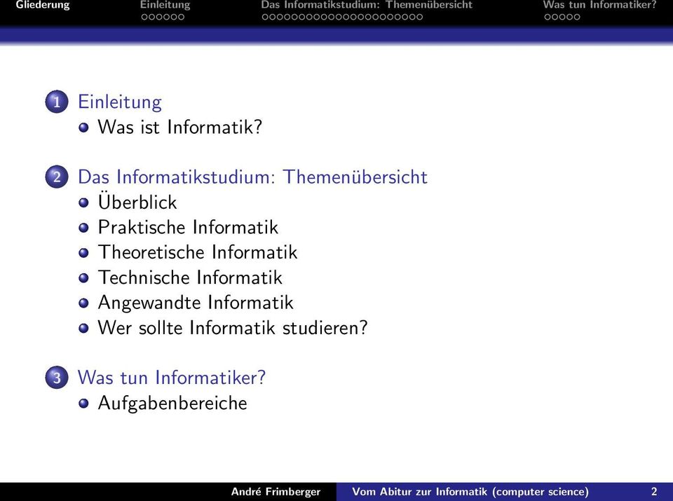 Theoretische Informatik Technische Informatik Angewandte Informatik Wer