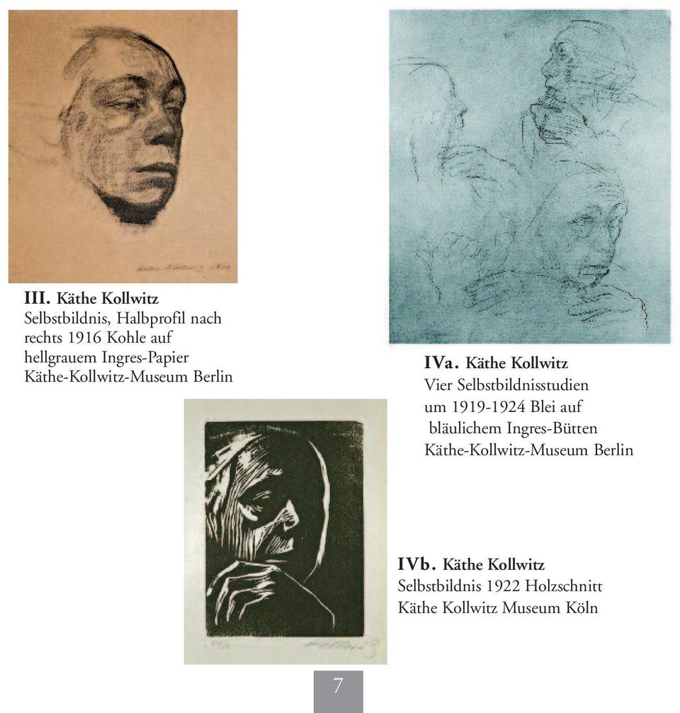 Käthe Kollwitz Vier Selbstbildnisstudien um 1919-1924 Blei auf bläulichem