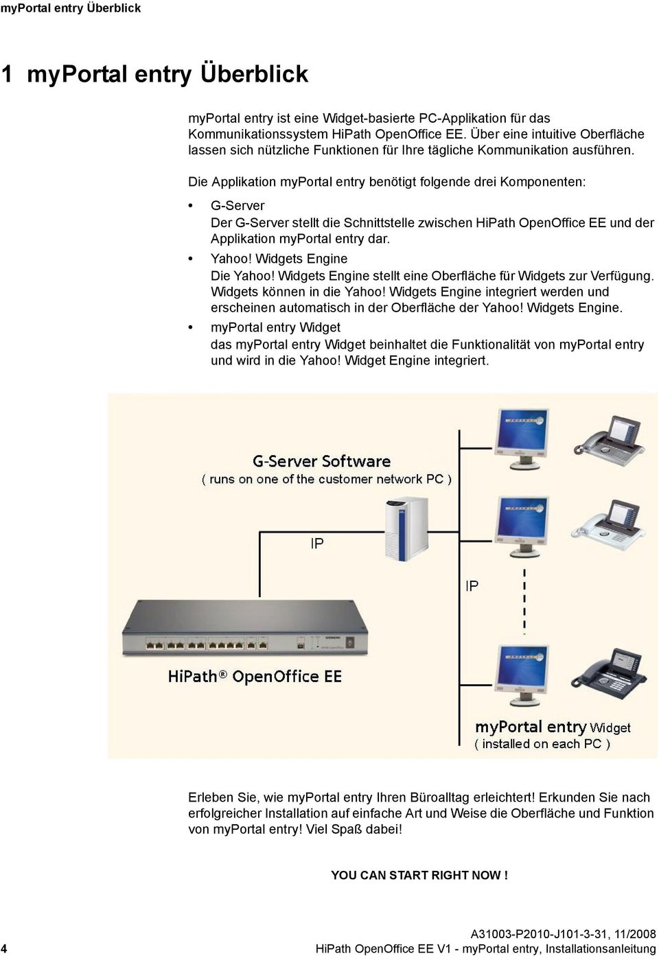 Die Applikation myportal entry benötigt folgende drei Komponenten: G-Server Der G-Server stellt die Schnittstelle zwischen HiPath OpenOffice EE und der Applikation myportal entry dar. Yahoo!